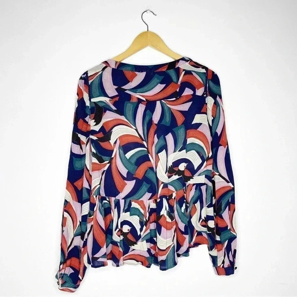Maeve Anthropologie Cheyenne Peplum Long Sleeve Blouse Size Medium Multi Color - Picture 6 of 7